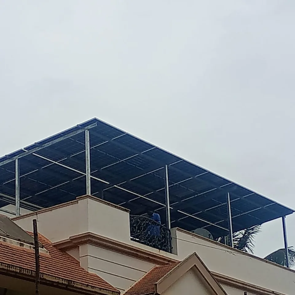 Elevated solar structure installed above a residential terrace
